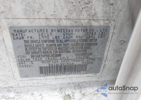 2014 Nissan Sentra Fe+ Sv из США, поврежденный, VIN 3N1AB7AP0EL623599